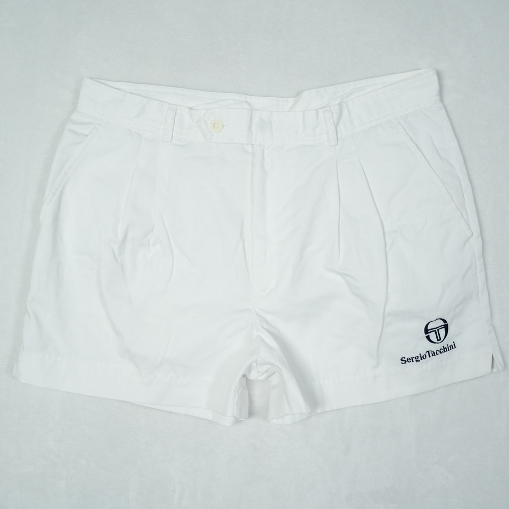 Sergio Tacchini Vintage White Pleated Tennis Shorts Mens 36 (Fits 34) 3" Inseam